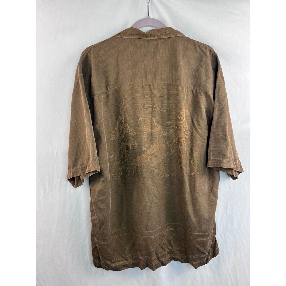 Tommy Bahama Silk Embroidered Brown Short Sleeve Camp Button Front Shirt XL - Picture 4 of 5